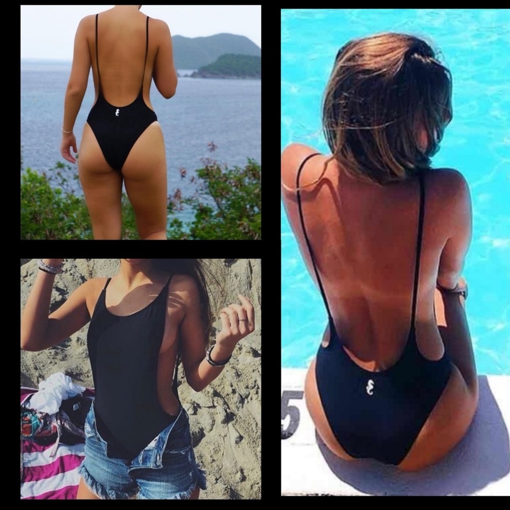 Sunny Co Black One Piece Low Scoop Back Swimsuit Sz M Swim Beach